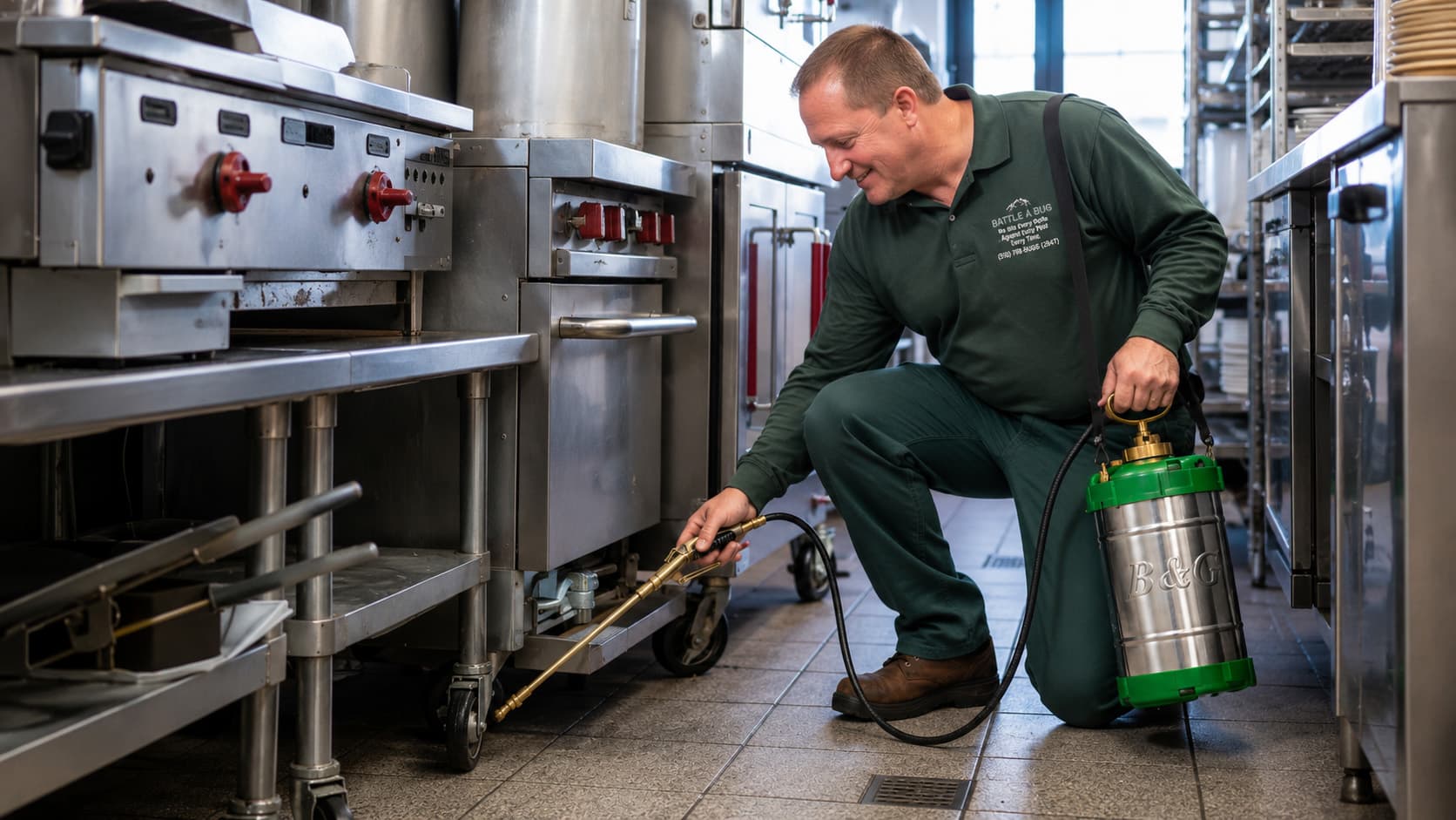 Battle A Bug technician treating a commercial kitchen on Long Island